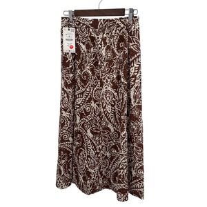 NWT ZARA Women's Size‎ M Skirt Brown White Paisley Eyelet Long Maxi Boho Chic